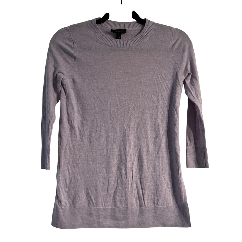 J.Crew Womens XXS Lavender Purple 3/4 Sleeve Crewneck Knit Sweater Side Slits